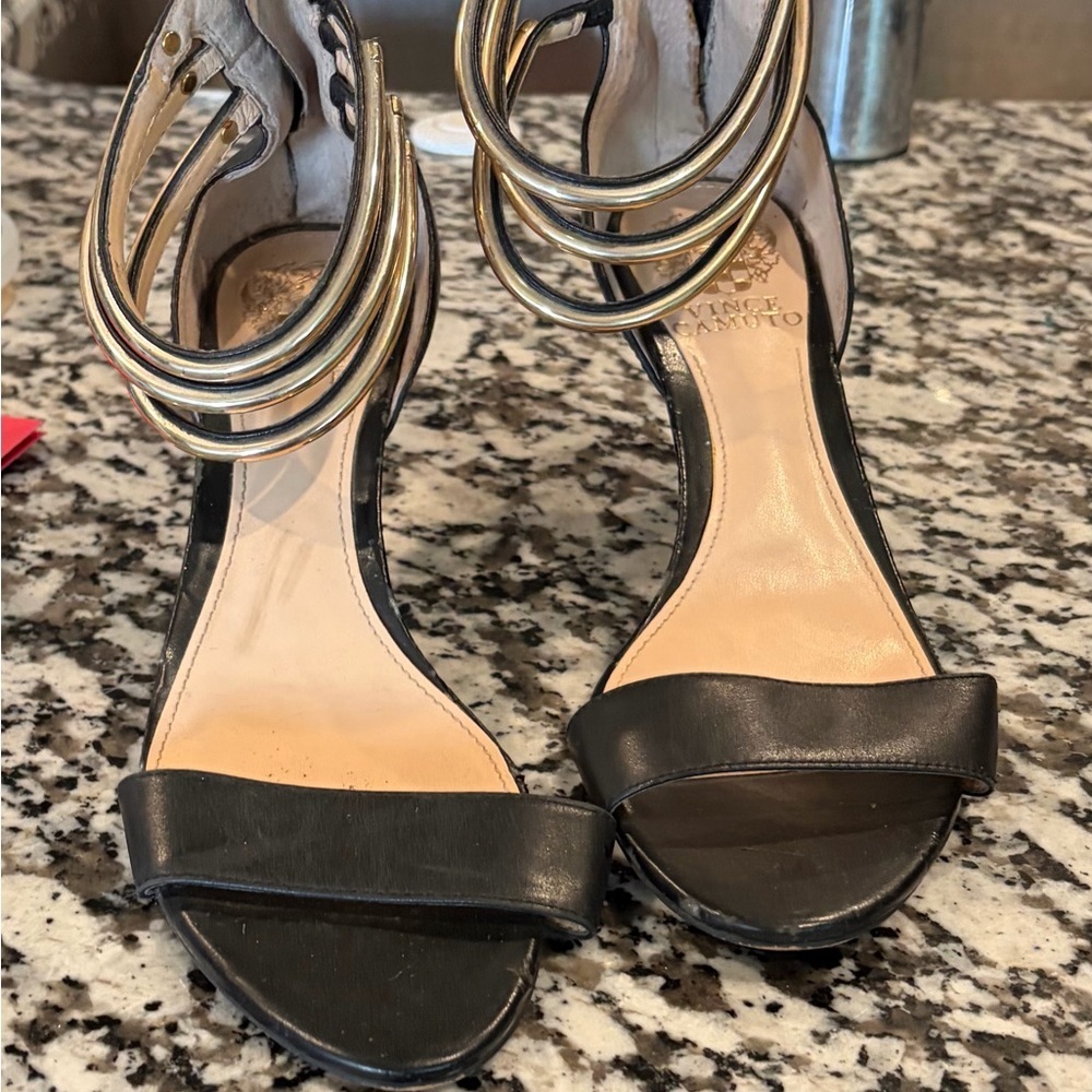 Vince Camuto Black and Gold Heels